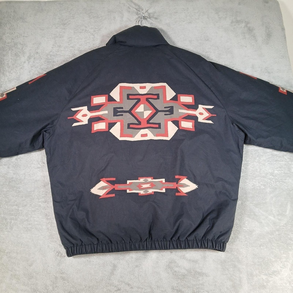 Vintage Polo Ralph Lauren Down Puffer Jacket Mens L Country Native Aztec Black - Picture 10 of 12